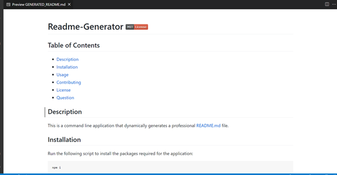 screenshots of readme-generator