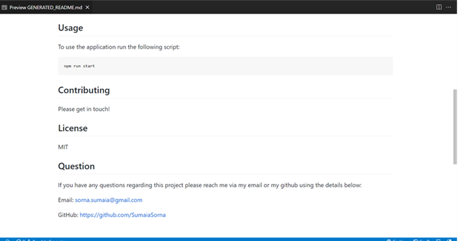 screenshots of readme-generator